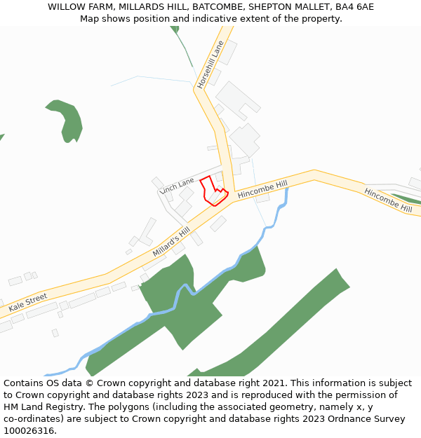 WILLOW FARM, MILLARDS HILL, BATCOMBE, SHEPTON MALLET, BA4 6AE: Location map and indicative extent of plot