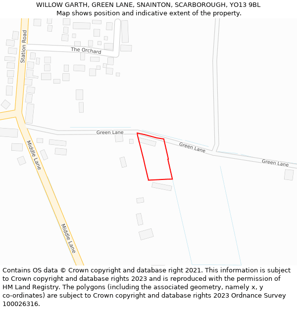 WILLOW GARTH, GREEN LANE, SNAINTON, SCARBOROUGH, YO13 9BL: Location map and indicative extent of plot
