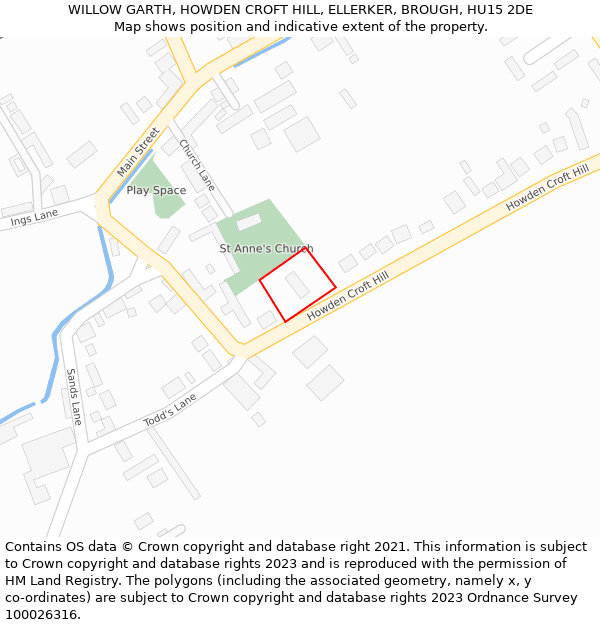 WILLOW GARTH, HOWDEN CROFT HILL, ELLERKER, BROUGH, HU15 2DE: Location map and indicative extent of plot