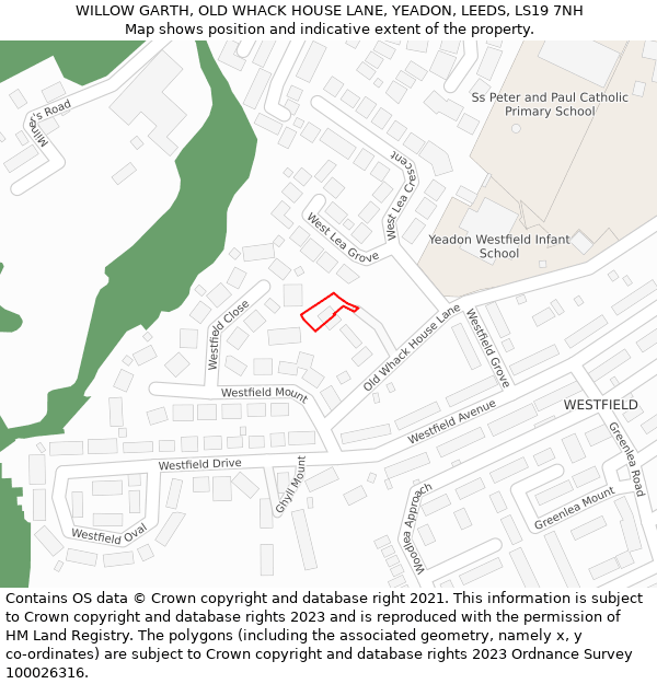 WILLOW GARTH, OLD WHACK HOUSE LANE, YEADON, LEEDS, LS19 7NH: Location map and indicative extent of plot