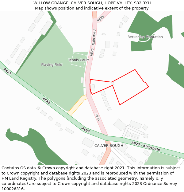 WILLOW GRANGE, CALVER SOUGH, HOPE VALLEY, S32 3XH: Location map and indicative extent of plot