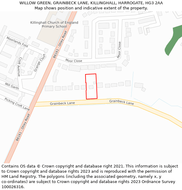 WILLOW GREEN, GRAINBECK LANE, KILLINGHALL, HARROGATE, HG3 2AA: Location map and indicative extent of plot
