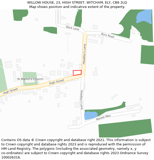 WILLOW HOUSE, 23, HIGH STREET, WITCHAM, ELY, CB6 2LQ: Location map and indicative extent of plot