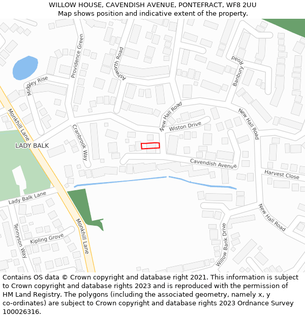 WILLOW HOUSE, CAVENDISH AVENUE, PONTEFRACT, WF8 2UU: Location map and indicative extent of plot