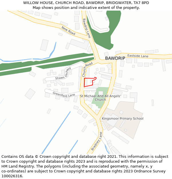 WILLOW HOUSE, CHURCH ROAD, BAWDRIP, BRIDGWATER, TA7 8PD: Location map and indicative extent of plot