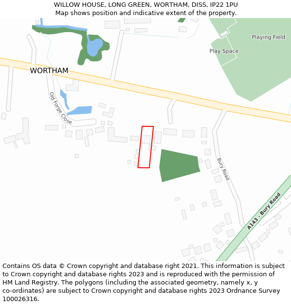 WILLOW HOUSE, LONG GREEN, WORTHAM, DISS, IP22 1PU: Location map and indicative extent of plot