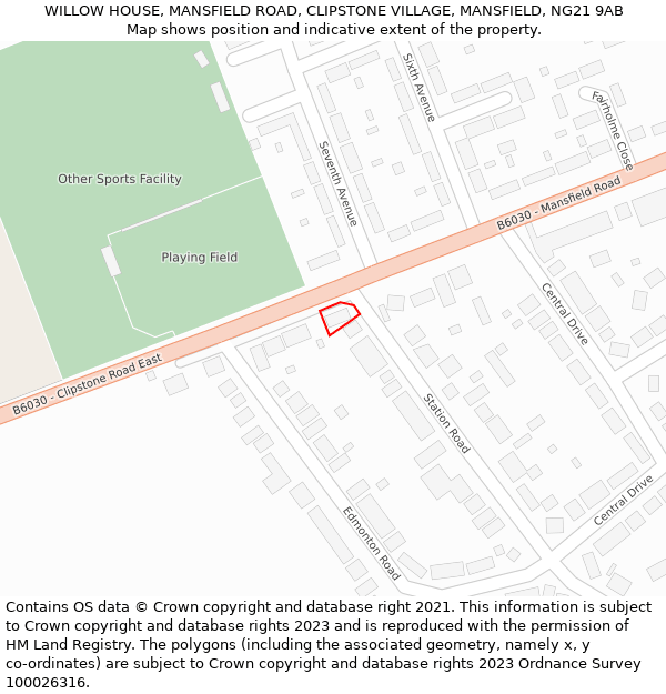 WILLOW HOUSE, MANSFIELD ROAD, CLIPSTONE VILLAGE, MANSFIELD, NG21 9AB: Location map and indicative extent of plot