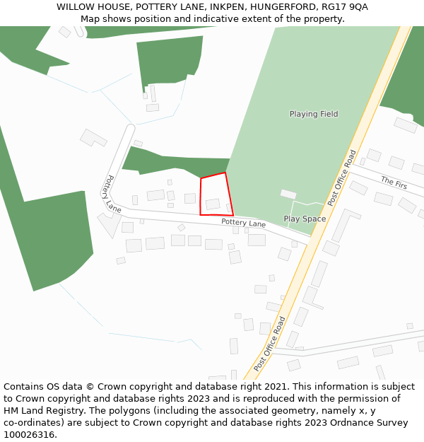 WILLOW HOUSE, POTTERY LANE, INKPEN, HUNGERFORD, RG17 9QA: Location map and indicative extent of plot