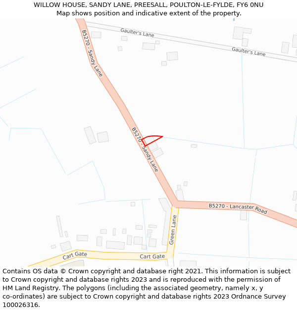 WILLOW HOUSE, SANDY LANE, PREESALL, POULTON-LE-FYLDE, FY6 0NU: Location map and indicative extent of plot