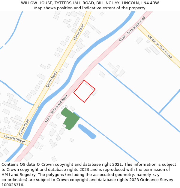 WILLOW HOUSE, TATTERSHALL ROAD, BILLINGHAY, LINCOLN, LN4 4BW: Location map and indicative extent of plot