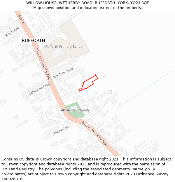 WILLOW HOUSE, WETHERBY ROAD, RUFFORTH, YORK, YO23 3QF: Location map and indicative extent of plot