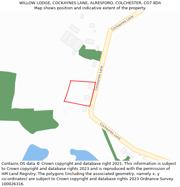 WILLOW LODGE, COCKAYNES LANE, ALRESFORD, COLCHESTER, CO7 8DA: Location map and indicative extent of plot