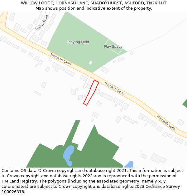 WILLOW LODGE, HORNASH LANE, SHADOXHURST, ASHFORD, TN26 1HT: Location map and indicative extent of plot