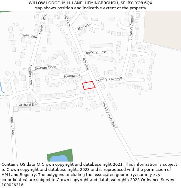 WILLOW LODGE, MILL LANE, HEMINGBROUGH, SELBY, YO8 6QX: Location map and indicative extent of plot