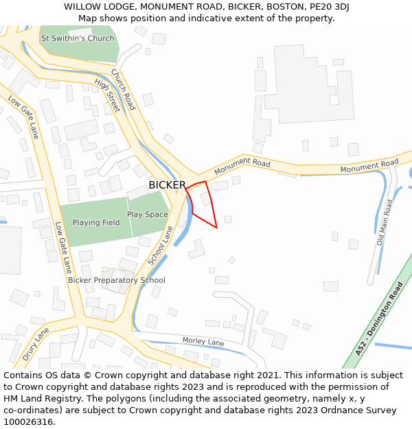 WILLOW LODGE, MONUMENT ROAD, BICKER, BOSTON, PE20 3DJ: Location map and indicative extent of plot