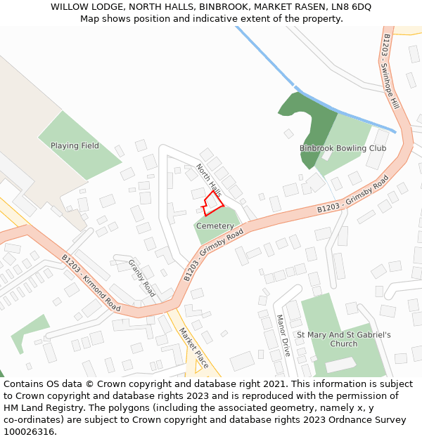 WILLOW LODGE, NORTH HALLS, BINBROOK, MARKET RASEN, LN8 6DQ: Location map and indicative extent of plot