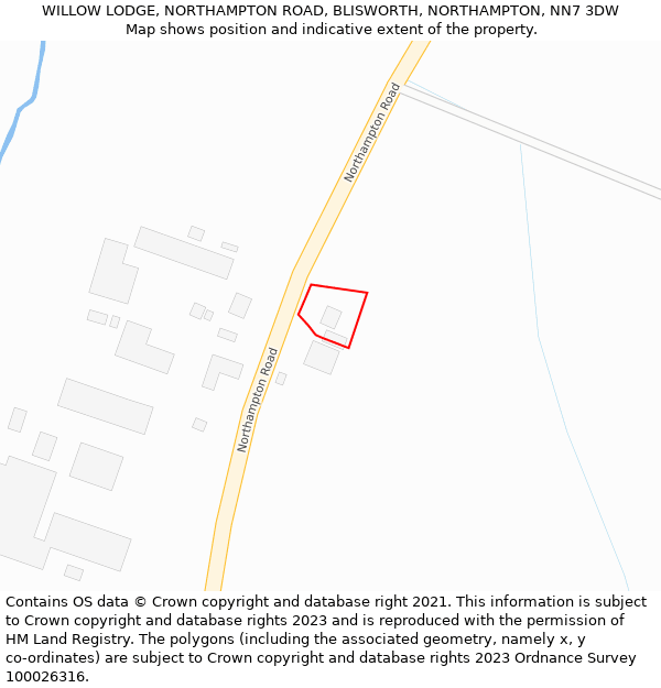 WILLOW LODGE, NORTHAMPTON ROAD, BLISWORTH, NORTHAMPTON, NN7 3DW: Location map and indicative extent of plot