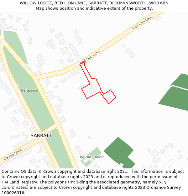 WILLOW LODGE, RED LION LANE, SARRATT, RICKMANSWORTH, WD3 6BN: Location map and indicative extent of plot