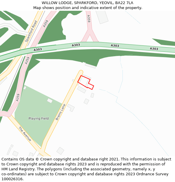 WILLOW LODGE, SPARKFORD, YEOVIL, BA22 7LA: Location map and indicative extent of plot