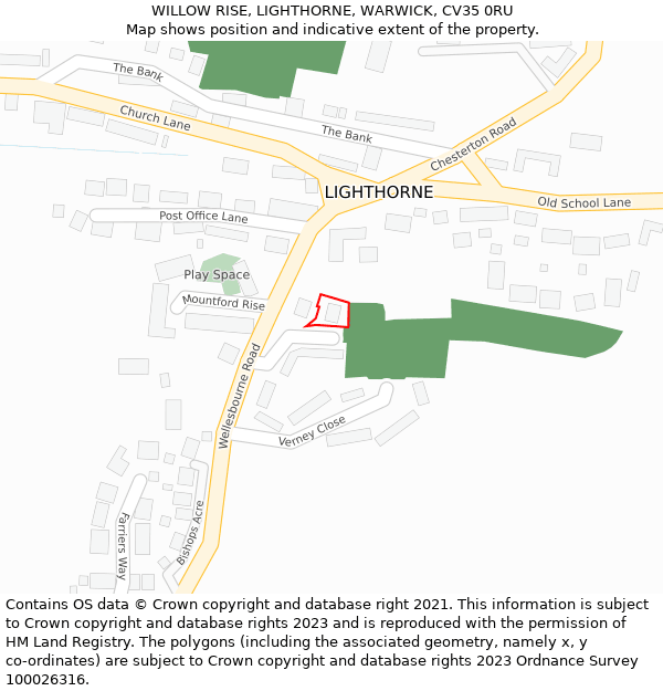 WILLOW RISE, LIGHTHORNE, WARWICK, CV35 0RU: Location map and indicative extent of plot