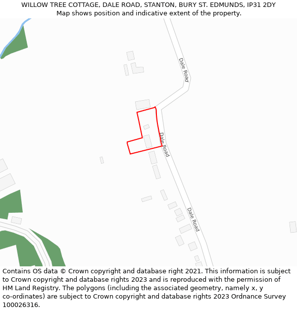 WILLOW TREE COTTAGE, DALE ROAD, STANTON, BURY ST. EDMUNDS, IP31 2DY: Location map and indicative extent of plot