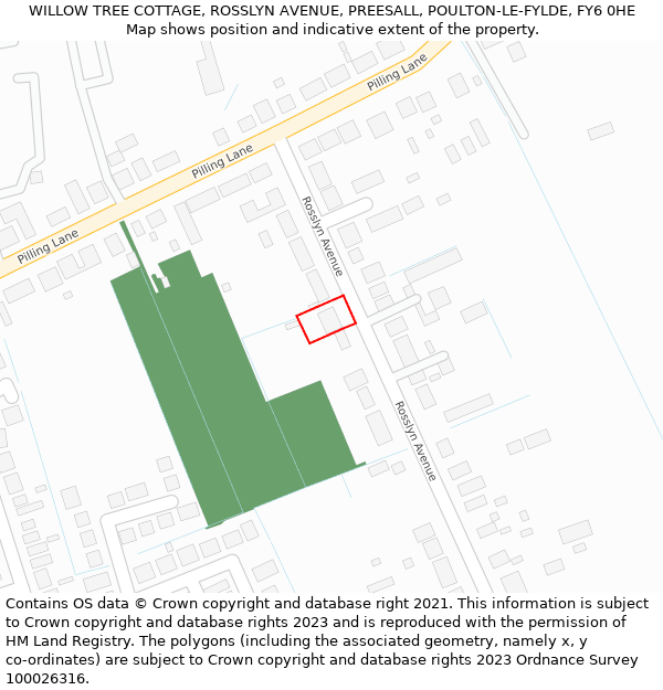 WILLOW TREE COTTAGE, ROSSLYN AVENUE, PREESALL, POULTON-LE-FYLDE, FY6 0HE: Location map and indicative extent of plot
