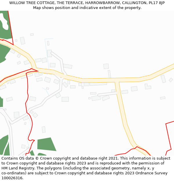 WILLOW TREE COTTAGE, THE TERRACE, HARROWBARROW, CALLINGTON, PL17 8JP: Location map and indicative extent of plot