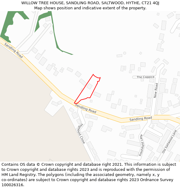 WILLOW TREE HOUSE, SANDLING ROAD, SALTWOOD, HYTHE, CT21 4QJ: Location map and indicative extent of plot