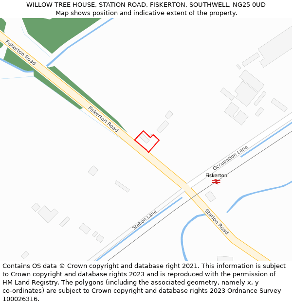 WILLOW TREE HOUSE, STATION ROAD, FISKERTON, SOUTHWELL, NG25 0UD: Location map and indicative extent of plot