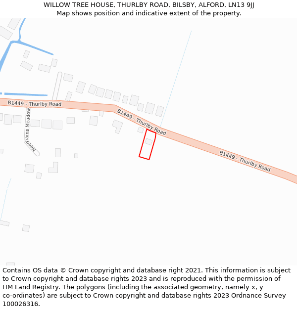 WILLOW TREE HOUSE, THURLBY ROAD, BILSBY, ALFORD, LN13 9JJ: Location map and indicative extent of plot