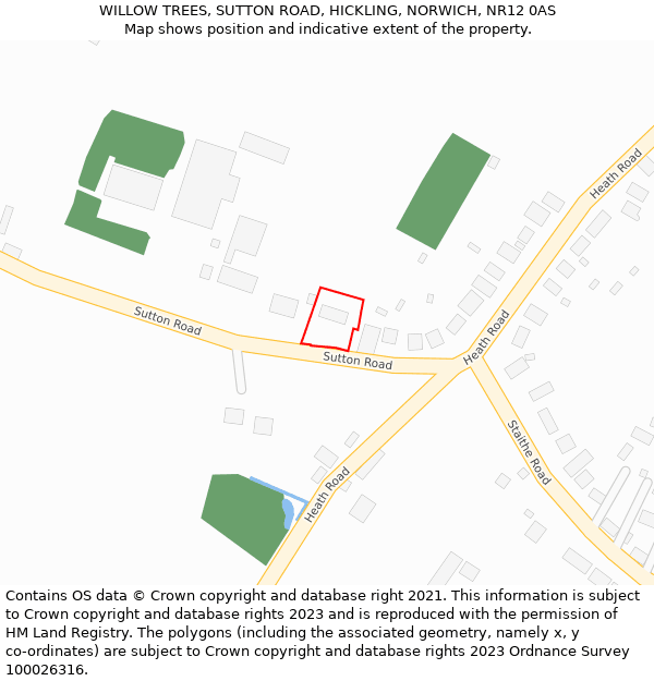 WILLOW TREES, SUTTON ROAD, HICKLING, NORWICH, NR12 0AS: Location map and indicative extent of plot