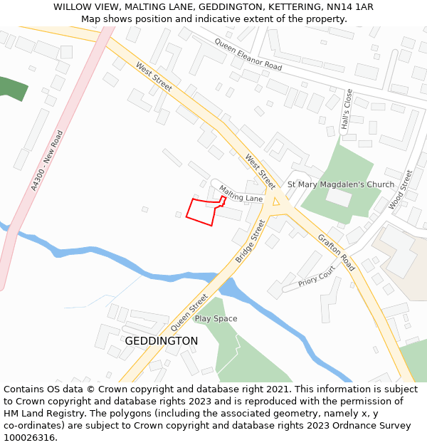 WILLOW VIEW, MALTING LANE, GEDDINGTON, KETTERING, NN14 1AR: Location map and indicative extent of plot