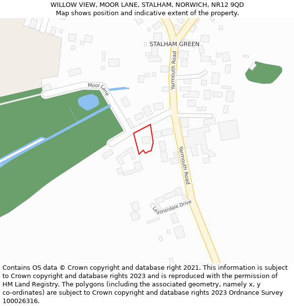 WILLOW VIEW, MOOR LANE, STALHAM, NORWICH, NR12 9QD: Location map and indicative extent of plot