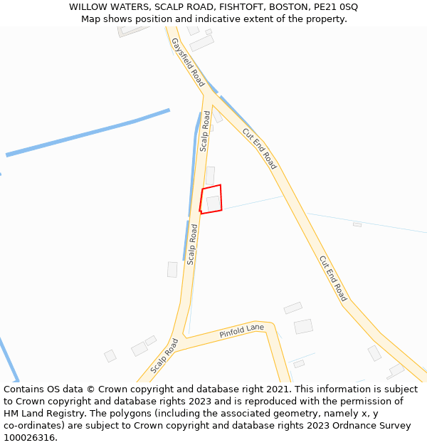 WILLOW WATERS, SCALP ROAD, FISHTOFT, BOSTON, PE21 0SQ: Location map and indicative extent of plot