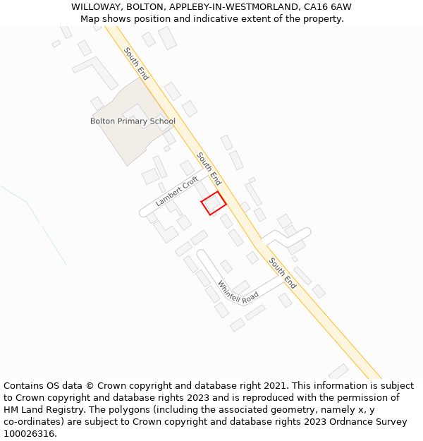 WILLOWAY, BOLTON, APPLEBY-IN-WESTMORLAND, CA16 6AW: Location map and indicative extent of plot