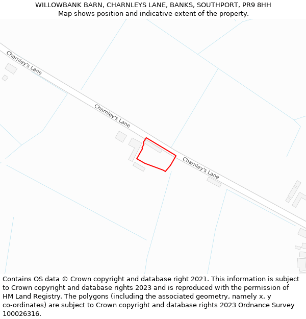WILLOWBANK BARN, CHARNLEYS LANE, BANKS, SOUTHPORT, PR9 8HH: Location map and indicative extent of plot