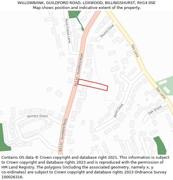 WILLOWBANK, GUILDFORD ROAD, LOXWOOD, BILLINGSHURST, RH14 0SE: Location map and indicative extent of plot