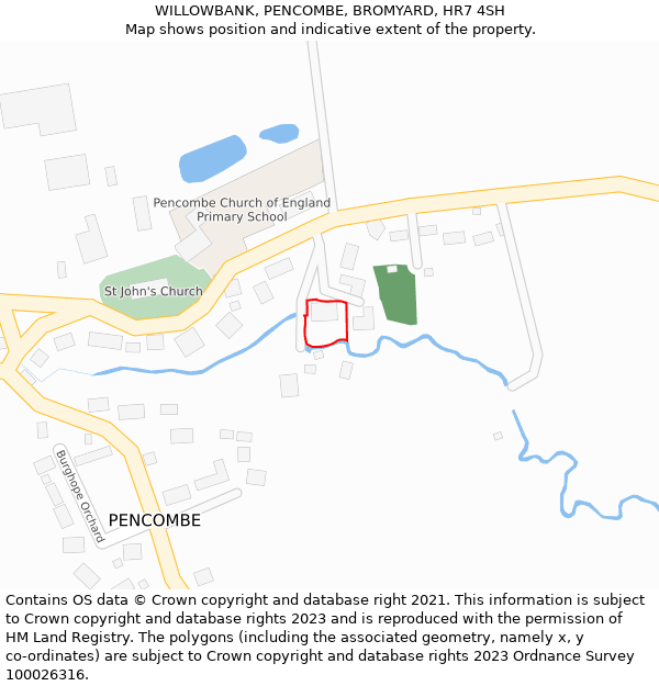 WILLOWBANK, PENCOMBE, BROMYARD, HR7 4SH: Location map and indicative extent of plot
