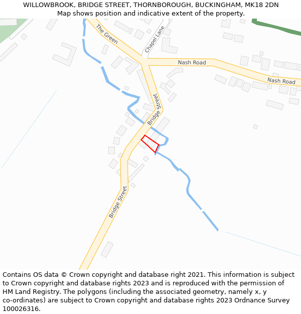 WILLOWBROOK, BRIDGE STREET, THORNBOROUGH, BUCKINGHAM, MK18 2DN: Location map and indicative extent of plot