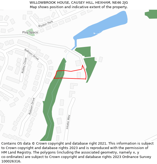 WILLOWBROOK HOUSE, CAUSEY HILL, HEXHAM, NE46 2JG: Location map and indicative extent of plot