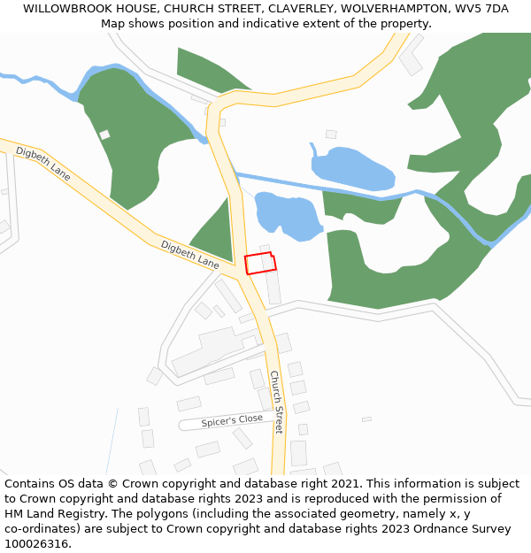 WILLOWBROOK HOUSE, CHURCH STREET, CLAVERLEY, WOLVERHAMPTON, WV5 7DA: Location map and indicative extent of plot