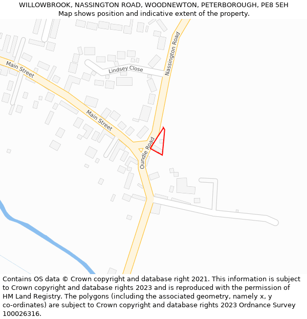 WILLOWBROOK, NASSINGTON ROAD, WOODNEWTON, PETERBOROUGH, PE8 5EH: Location map and indicative extent of plot