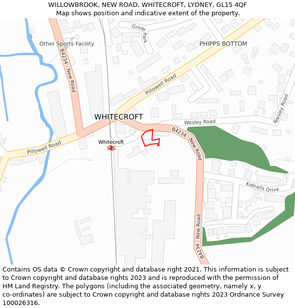 WILLOWBROOK, NEW ROAD, WHITECROFT, LYDNEY, GL15 4QF: Location map and indicative extent of plot