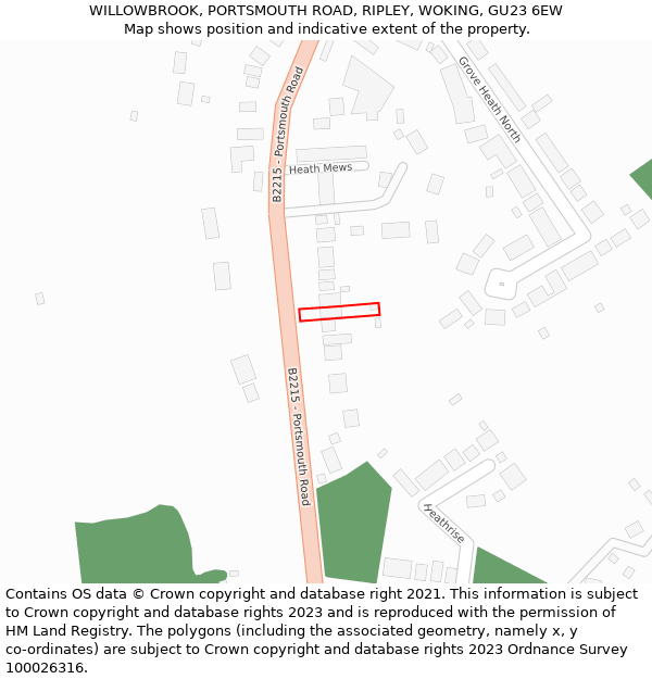 WILLOWBROOK, PORTSMOUTH ROAD, RIPLEY, WOKING, GU23 6EW: Location map and indicative extent of plot