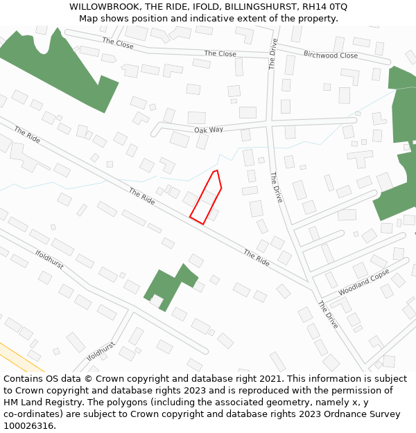 WILLOWBROOK, THE RIDE, IFOLD, BILLINGSHURST, RH14 0TQ: Location map and indicative extent of plot