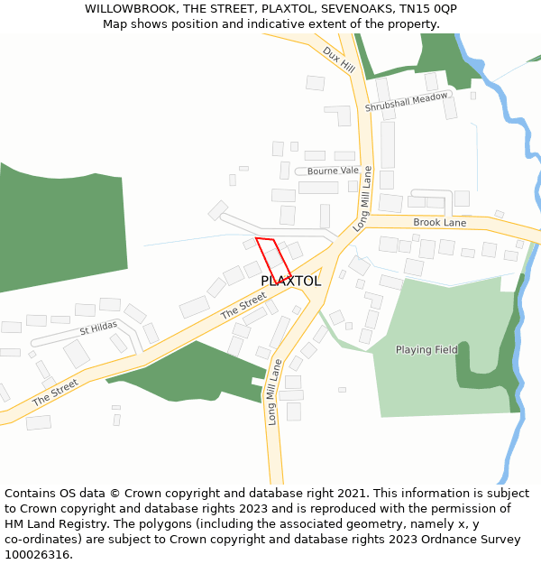 WILLOWBROOK, THE STREET, PLAXTOL, SEVENOAKS, TN15 0QP: Location map and indicative extent of plot