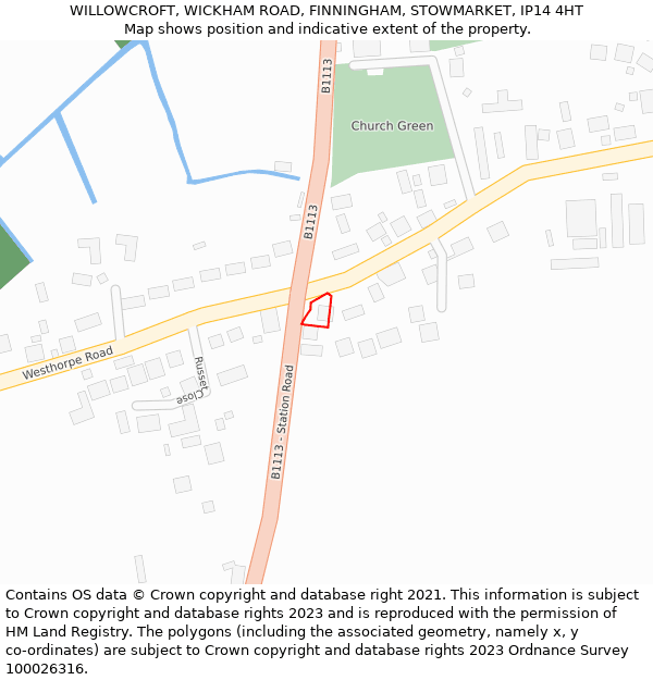 WILLOWCROFT, WICKHAM ROAD, FINNINGHAM, STOWMARKET, IP14 4HT: Location map and indicative extent of plot