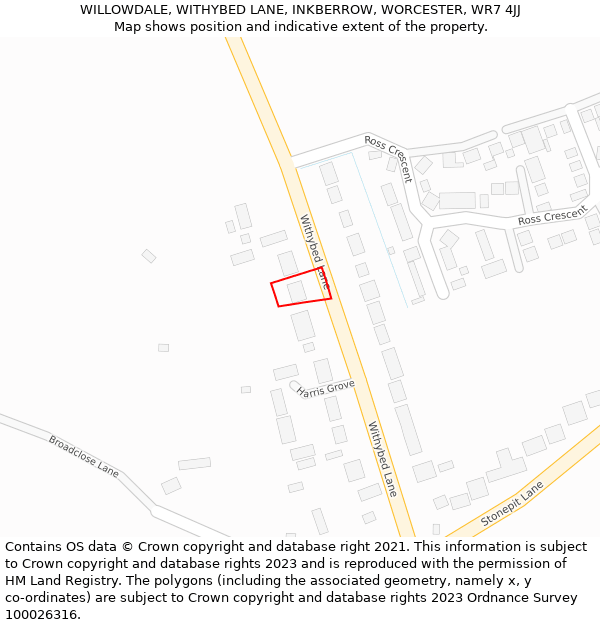 WILLOWDALE, WITHYBED LANE, INKBERROW, WORCESTER, WR7 4JJ: Location map and indicative extent of plot