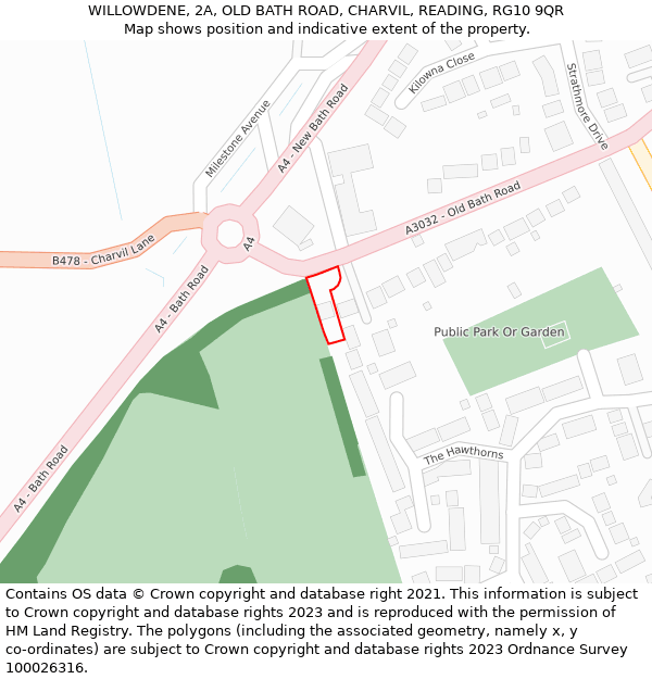 WILLOWDENE, 2A, OLD BATH ROAD, CHARVIL, READING, RG10 9QR: Location map and indicative extent of plot