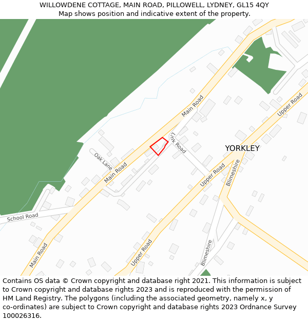 WILLOWDENE COTTAGE, MAIN ROAD, PILLOWELL, LYDNEY, GL15 4QY: Location map and indicative extent of plot